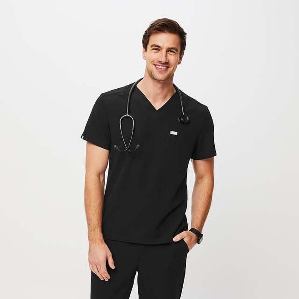 Men’s Black Slim Leon™ - Three-Pocket Scrub Top